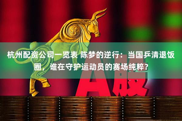 杭州配资公司一览表 陈梦的逆行:当国乒清退饭圈,谁在守护运动员的赛场纯粹?